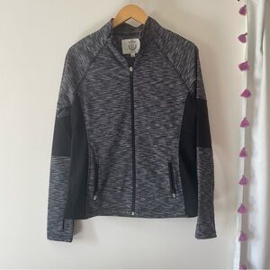 Gray and Black Half Zip Pullover with Heathered Texture